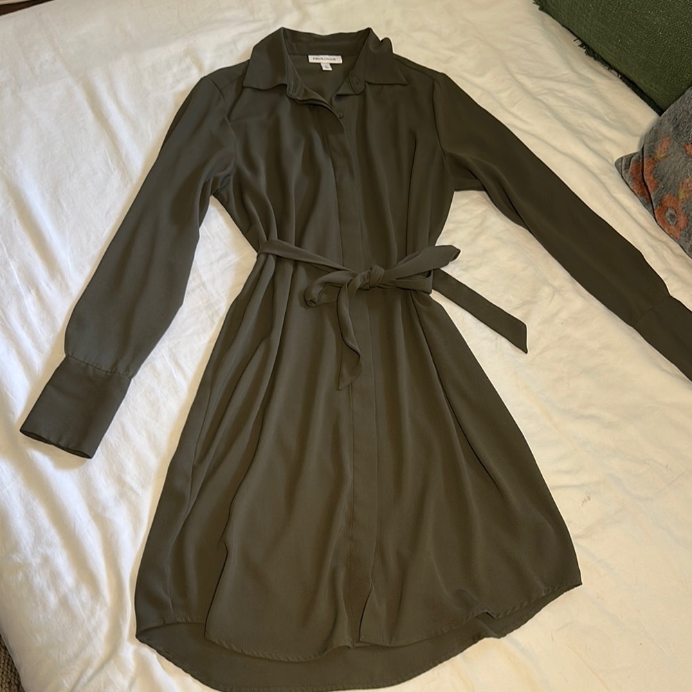 Elegant Olive Green Shirt Dress